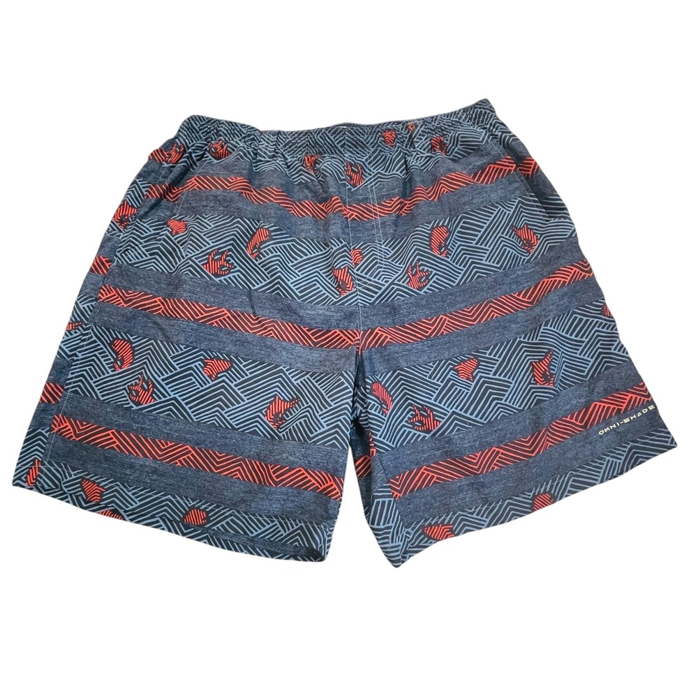 Columbia PFG Mens Blue Red Geometric Omni-Shade Fishing Shorts Size L FM4010